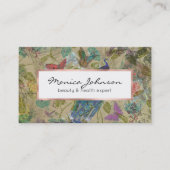 ヴィンテージアイボリーグリーンブルーピンクピーコックコラージュ 名刺 (正面)