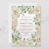 ヴィンテージアイボリーバラアジサイフローラ結婚ズ 招待状 (正面)