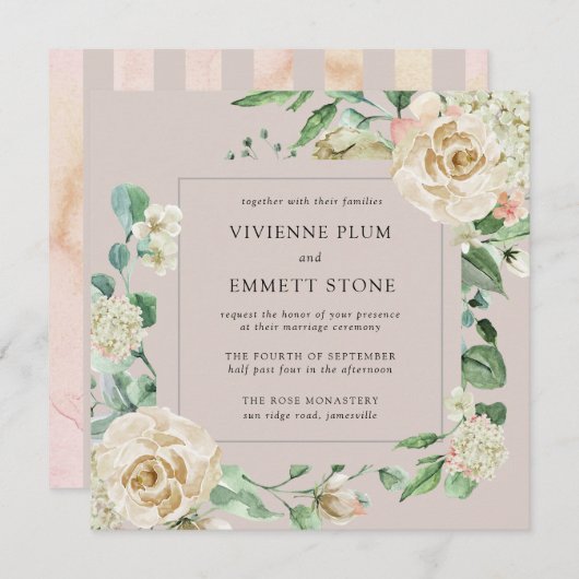 ヴィンテージアイボリーバラフローラスクエア結婚ズ (正面/裏面)