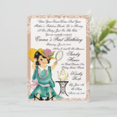 ヴィンテージアイボリーバーラップファースト誕生日 招待状 (スタンド正面)