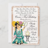 ヴィンテージアイボリーバーラップファースト誕生日 招待状 (正面)