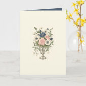 ヴィンテージアイボリーピンク色の青い緑の花 カード (黄色い花)