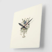 ヴィンテージアイボリーピンク色の青い緑の花 スクエア壁時計 (傾斜)