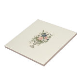 ヴィンテージアイボリーピンク色の青い緑の花 タイル (側面)