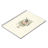 ヴィンテージアイボリーピンク色の青い緑の花 ノートブック (左側)