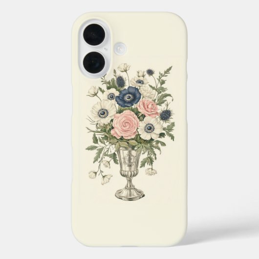 ヴィンテージアイボリーピンク色の青い緑の花 Case-Mate iPhoneケース (裏面)