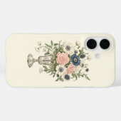 ヴィンテージアイボリーピンク色の青い緑の花 Case-Mate iPhoneケース (裏面 (横))