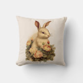 ヴィンテージアイボリーブラウンピンクフローラバニーウサギ クッション (正面)
