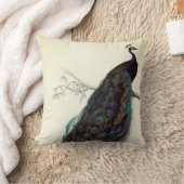 ヴィンテージアイボリーブルーエレガントカラフルピーコック クッション (ブランケット)