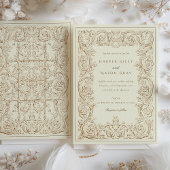 ヴィンテージアイボリーブ華美ロ結婚ルワーク 招待状