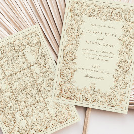 ヴィンテージアイボリーブ華美ロ結婚ルワーク 招待状