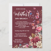 ヴィンテージアイボリーモダンマルーンタイポグラフィマザーズ 招待状 (正面)