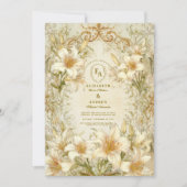 ヴィンテージアイボリーリリー結婚フローラ 招待状 (正面)