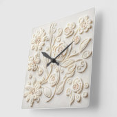 ヴィンテージアイボリー刺繍フローラデザイン スクエア壁時計 (傾斜)