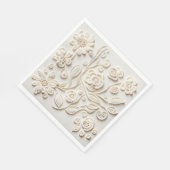 ヴィンテージアイボリー刺繍フローラデザイン スタンダードランチョンナプキン (角)