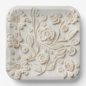 ヴィンテージアイボリー刺繍フローラデザイン ペーパープレート (正面)