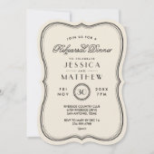 ヴィンテージアイボリー結婚アールデコのリハーサルディナー 招待状 (正面)