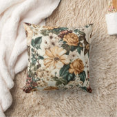 ヴィンテージアイボリー花数々の色バラ模様 クッション (ブランケット)