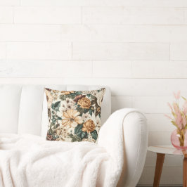 ヴィンテージアイボリー花数々の色バラ模様 クッション