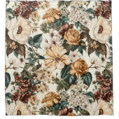 ヴィンテージアイボリー花数々の色バラ模様 シャワーカーテン (正面)