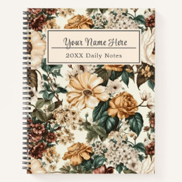 ヴィンテージアイボリー花数々の色バラ模様 ノートブック