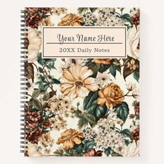 ヴィンテージアイボリー花数々の色バラ模様 ノートブック (正面)