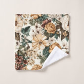 ヴィンテージアイボリー花数々の色バラ模様 バスタオルセット (ウォッシュタオル)