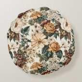 ヴィンテージアイボリー花数々の色バラ模様 ラウンドクッション (裏面)