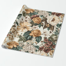 ヴィンテージアイボリー花数々の色バラ模様