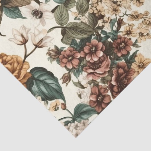 ヴィンテージアイボリー花数々の色バラ模様 薄葉紙 (詳細)