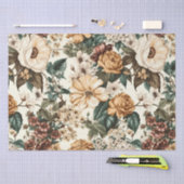 ヴィンテージアイボリー花数々の色バラ模様 薄葉紙 (クラフト)