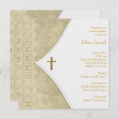 ヴィンテージアイボリー金ゴールドクロスベビー《キリスト教》洗礼式や命名式 招待状 (正面/裏面)