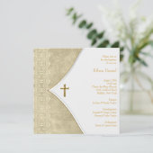 ヴィンテージアイボリー金ゴールドクロスベビー《キリスト教》洗礼式や命名式 招待状 (スタンド正面)