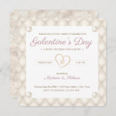 ヴィンテージアイボリー、金ゴールド、パールズ・ガレンティンのパーティー 招待状 (正面/裏面)