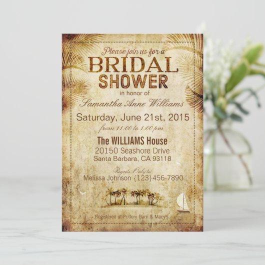 ヴィンテージアイランド行き先結婚ブライダルシャワー 招待状 (スタンド正面)