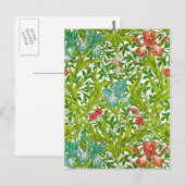 ヴィンテージアイリスバードフローラルパターンウイリアムモリス ポストカード (正面/裏面)