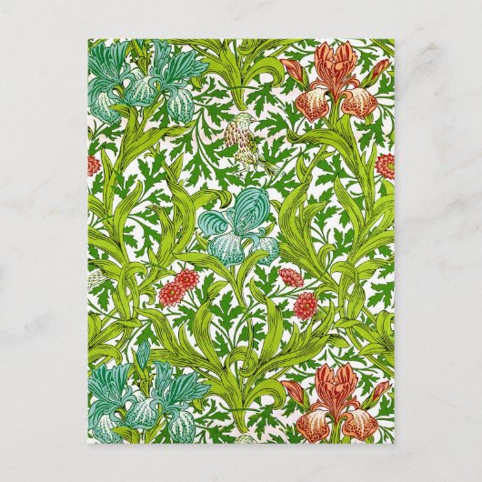 ヴィンテージアイリスバードフローラルパターンウイリアムモリス ポストカード (正面)