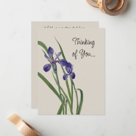 ヴィンテージアイリスフラワーズボタニカルウォーター色 ノートカード (正面/裏面インサイチュ)