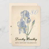 ヴィンテージアイリス80番目の誕生祝い招待状 招待状 (正面/裏面)
