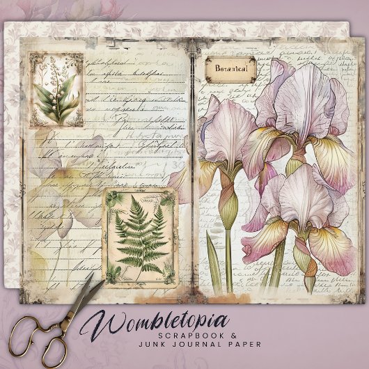 ヴィンテージアイリス&ファーンボタニカルジャンクジャーナル紙