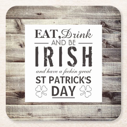 ヴィンテージアイリッシュウッドセントパトリックの日 スクエアペーパーコースター (正面)
