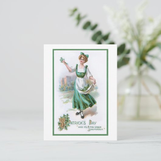 ヴィンテージアイリッシュガールとシャムロック シーズンポストカード (スタンド正面)