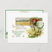 ヴィンテージアイリッシュガールとシャムロック ポストカード (正面/裏面)