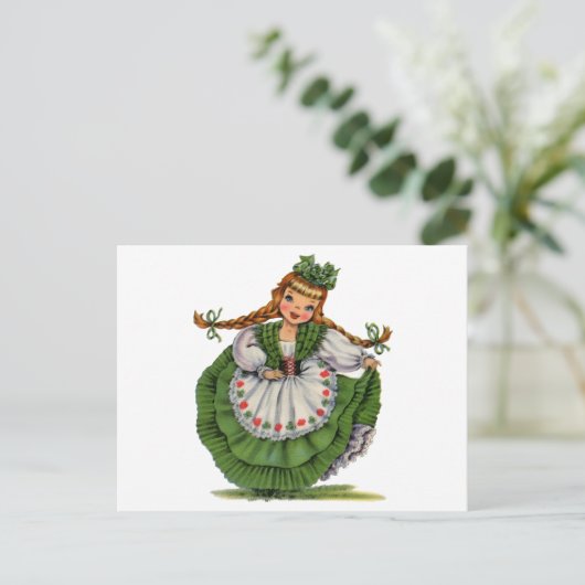 ヴィンテージアイリッシュガール伝統的ドレス ポストカード (スタンド正面)