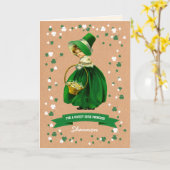 ヴィンテージアイリッシュガール名前をカスタムするセントパトリックの日 カード (黄色い花)