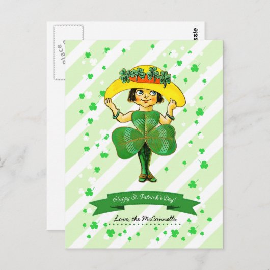 ヴィンテージアイリッシュガール名前をカスタムするセントパトリックの日 ポストカード (正面/裏面)