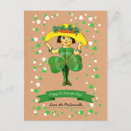 ヴィンテージアイリッシュガール名前をカスタムするセントパトリックの日 ポストカード