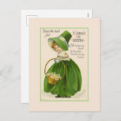 ヴィンテージアイリッシュガール聖パトリックの日 シーズンポストカード (正面/裏面)