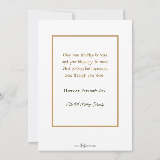 ヴィンテージアイリッシュガールSt.Patrick's Day Greeting シーズンカード (裏面)