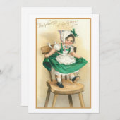 ヴィンテージアイリッシュガールSt.Patrick's Day Greeting シーズンカード (正面/裏面)